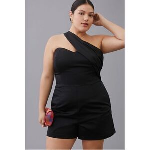 NEW Anthropologie Hutch Black One-Shoulder Sweetheart Jumpsuit Romper Plus 16W